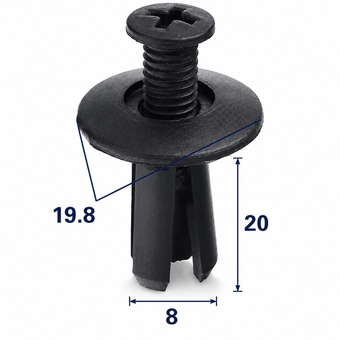 Клипса пластиковая для Acura, Honda, Hyundai, Kia, Lexus, Mitsubishi, Toyota ОЕМ: 90505SL0003, 94852368, 9046708155, MB888869 . (подкрылки, брызговики, бампер).
